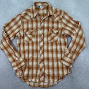 Fink Clothing Mens Large Plaid Snap Button Long Sleeve Western Shirt Made‎ USA